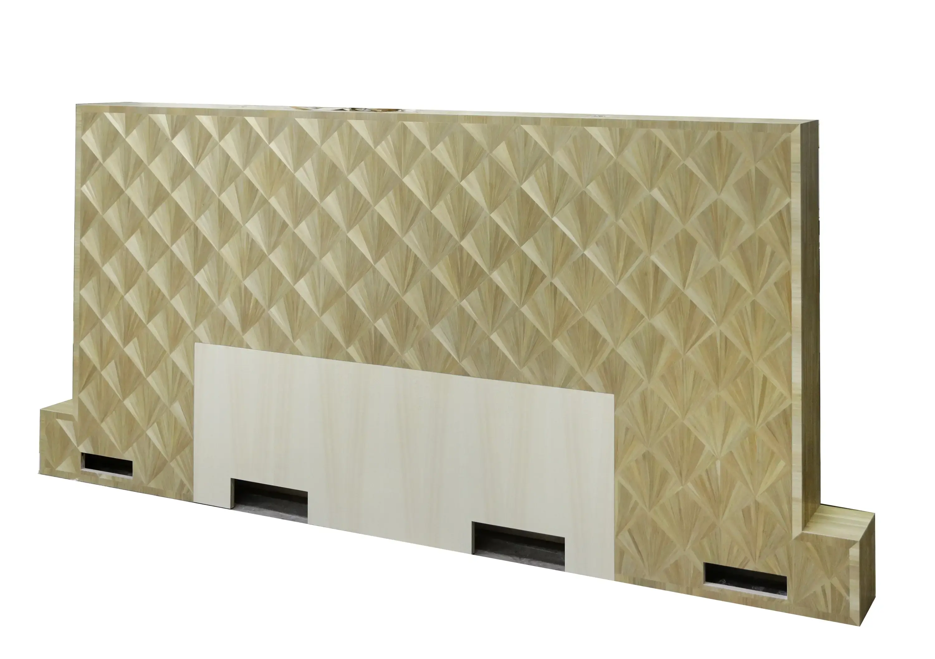 Marqueterie de paille, parchemin et éclairage variable.